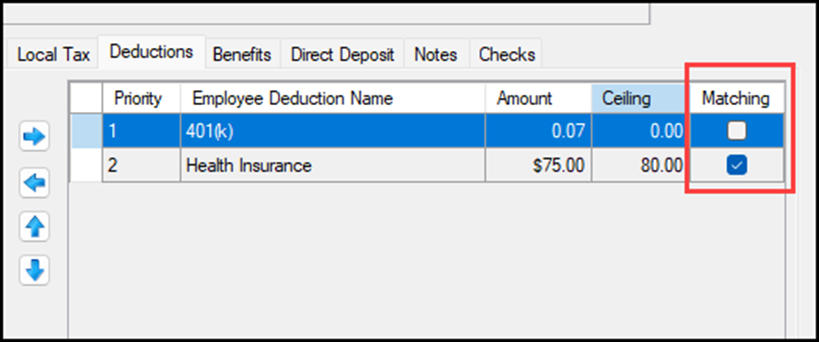 Matching benefit checkbox
